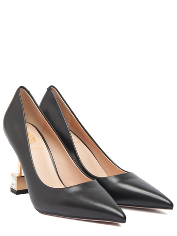 Женские туфли кожаные черные с квадратным каблуком