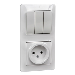 Schneider Electric Glossa Белый Блок: розетка и 3-клавишный выключатель IP20 скрытая установка GSL000176