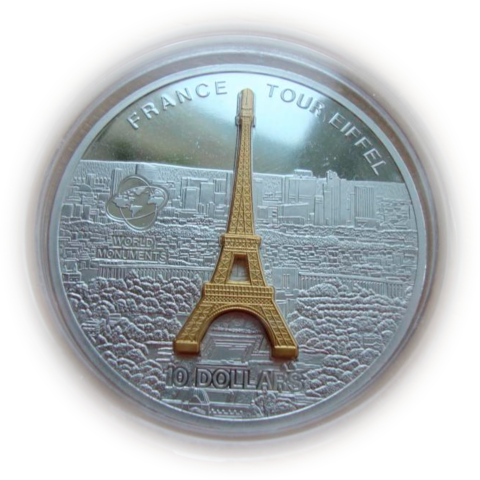 О-ва Кука 10 долларов 2007 Франция Эйфелева башня Мировые памятники 3D СЕРЕБРО