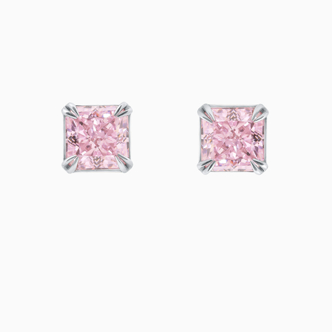 Серебряные серьги - пусеты с розовыми фабулитами (Fancy Pink) огранки принцесса.