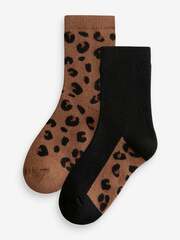 Носки хлопковые с термо-эффектом для девочки Next B95-279, 2 шт, Коричневый, Черный