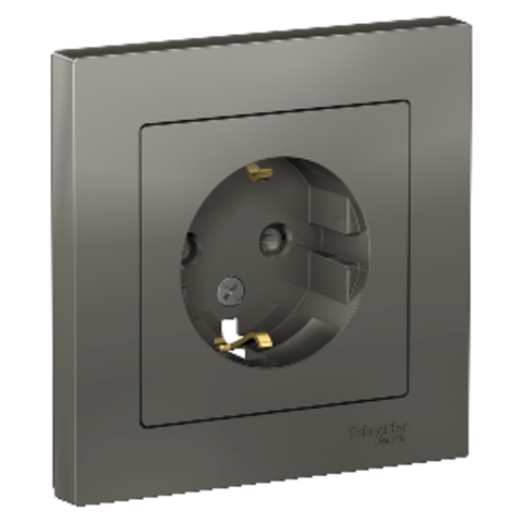 Розетка с заземлением со шторками, 16А, в сборе. Цвет Сталь. Schneider Electric AtlasDesign. ATN000944