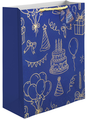Пакет подарочный S вертикальный, Праздничный, Дизайн №3, Синий, Металлик, 18*23*10 см (Д*В*Ш), 1 шт.