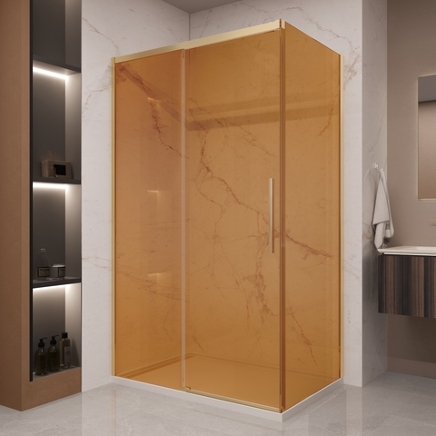 Душевой уголок Stella Vincea, 1200*900, брашированное золото, стекло янтарь