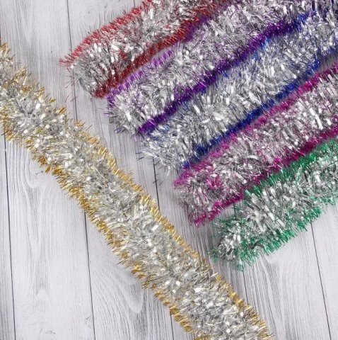 Мишура Р7 серебро с широкими цветными кончиками 2,2м 10шт в связке