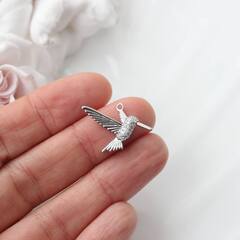 Подвеска Птица Колибри с фианитами 24*17 мм, родий, П480