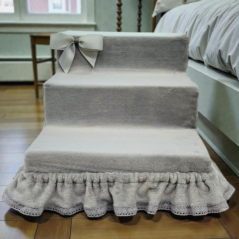 2137 Лесенка для собак/кошек/домашних питомцев, с рюшей, серая