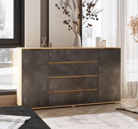 Марвэл Комод 2 двери 4 ящика (1600) (Мальта грей, Дуб Крафт)