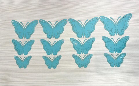 Наклейки Бабочки, Бумага без вырубки, Голубые, 12 шт. / 12*8см - 4 шт., 10*7см - 4 шт., 8*5,5см - 4 шт.