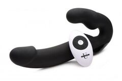 Черный безремневой страпон Urge Silicone Strap On с пультом ДУ - 24 см. - 