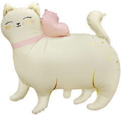 К Фигура, Милая кошка с бантиком, Белый, Сатин, 27''/68 см, 1 шт.