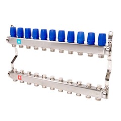 Блок коллекторный MVI из нержавеющей стали DN 25-11 выходов G 3/4, без расходомеров, без дренажного крана и воздухоотводчика, евроконус, MS.411.06