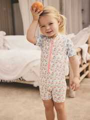 Купальник слитный на молнии для девочки Next AB7-031, Молочный, Розовый, Сиреневый