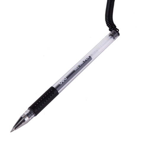 Ручка гелевая на подставке на липучке Deli диам шар 0,5мм черная