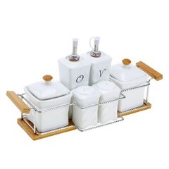 Набор для специй и соусов на подставке 6шт  Эстет  бутыль 200мл,банка 200мл,соломка 100мл.140705