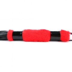 Черная плеть с красной меховой рукоятью - 44 см. - 