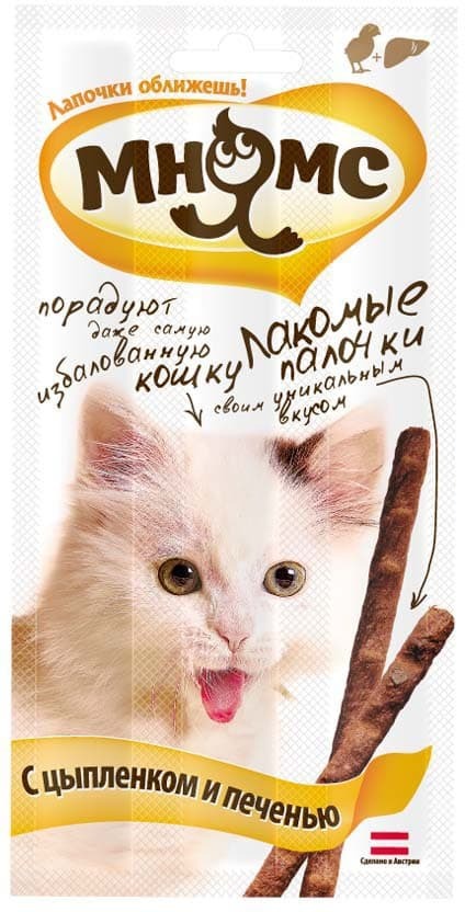Лакомство для кошек Мнямс лакомые палочки с цыпленком и печенью 13,5 см ...
