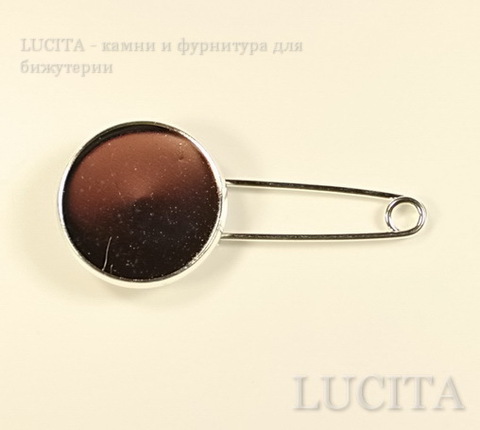Основа для броши с сеттингом для кабошона 20 мм (цвет - серебро) 47х22 мм ()