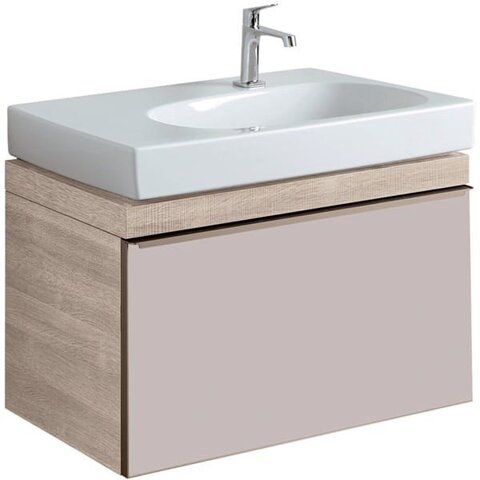 Шкафчик для раковины Geberit Citterio, с одним выдвижным ящиком: B=73.4см, H=55.4см, T=50.4см, бежевый / глянцевое стекло, светлый дуб / меламин, структура дерева