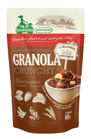 Мюсли хрустящие запеченные т.з. БИОНОВА Шоколадные с клубникой и бананом 400гр