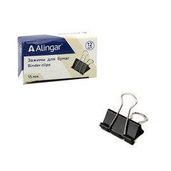 
          Зажимы для бумаг 15 мм, Alingar, черные, уп. 12 шт, картонная упаковка