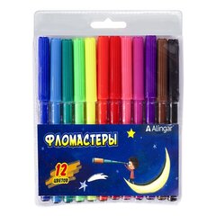
          Фломастеры, 12 цв, Alingar, смываемые чернила, корпус круглый, "Подзорная труба", вентилируемый колпачок, упаковка ПВХ, европодвес