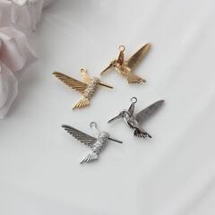 Подвеска Птица Колибри с фианитами 24*17 мм, родий, П480