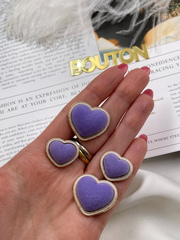 Пуговицы Сердечки бархатные фиолетовые