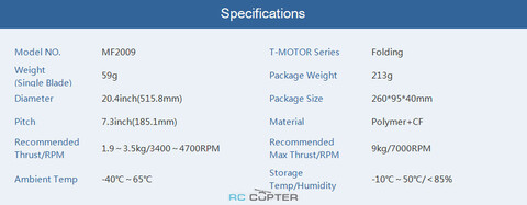 Пропеллер полимерный складной MF 2009 T-Motor (пара)