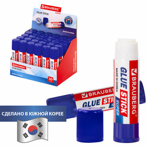 Клей-карандаш 08 гр. (BRAUBERG) SUPER, Южная Корея, белый, 229540