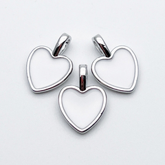Подвеска Сердце, цвет серебро+белый, размер 14*10 мм, цена за 1 шт