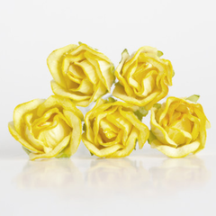 Роза из бумаги премиум, на проволоке, высота 2 см, диаметр 2 см, желтые 5 шт. и бирюзовые 5 шт.