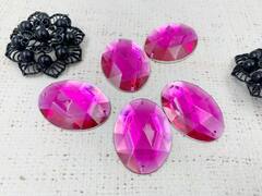Стразы пришивные акрил, d 4х3 см, фуксия