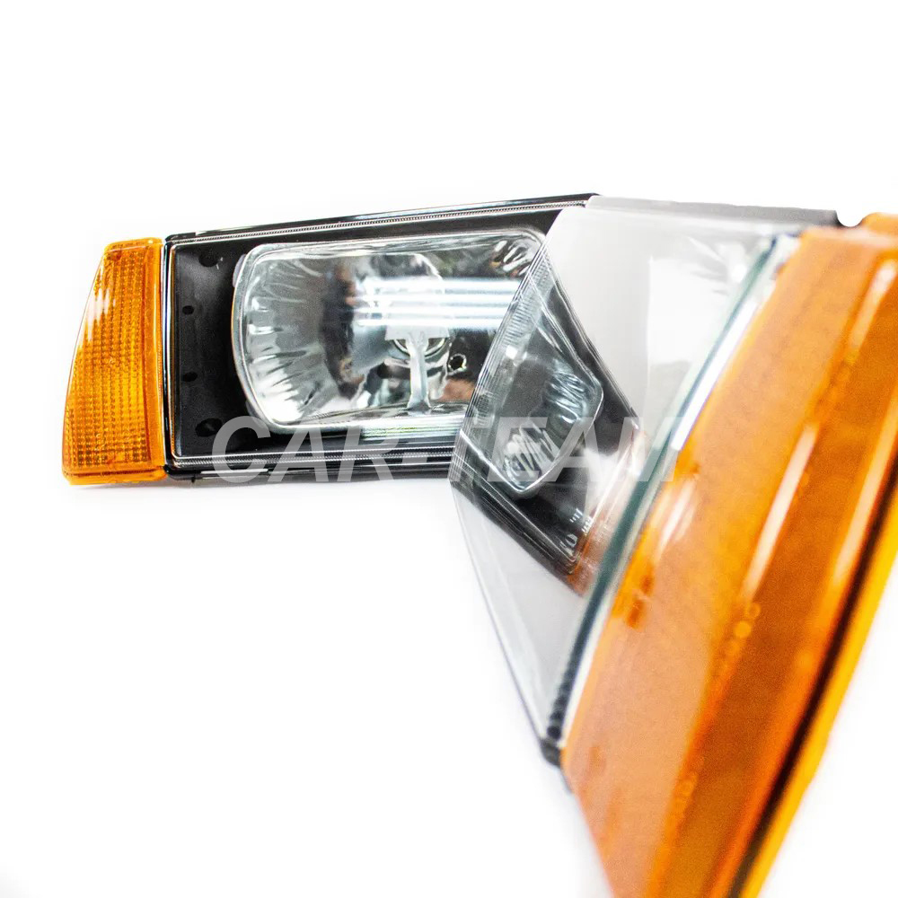 Фары ВАЗ 2108, 2109, 21099 передние с черной маской и гладким стеклом (оранжевые поворотники)