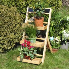 Подставка для цветов и декора напольная 3 полки из массива сосны Флорэль, деревянная этажерка для цветов на подоконник в стиле рустик, бежевая