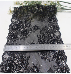 Кружево эластичное черное 22 см, букеты