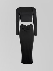 Костюм 2660 из укороченного лонгслива с квадратным вырезом и удлиненной юбки