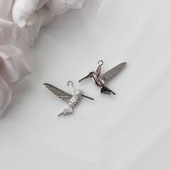 Подвеска Птица Колибри с фианитами 24*17 мм, родий, П480