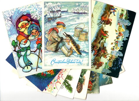 Подборка поздравительных Новогодних открыток — 10 штук— художники Похитонова, Достян, Куприянов и др —чистые, без повторов, винтаж времен СССР