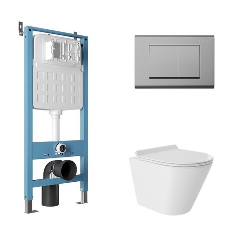 Aqueduto AQDS115T AQD комплект: TECNICA Novo Система инсталляции для подвесного унитаза, QUADRADO Панель смыва, хром, CONE Tornado S Унитаз подвесной 480*360 безободковый, Tornado, сиденье с микролифтом, белый глянцевый