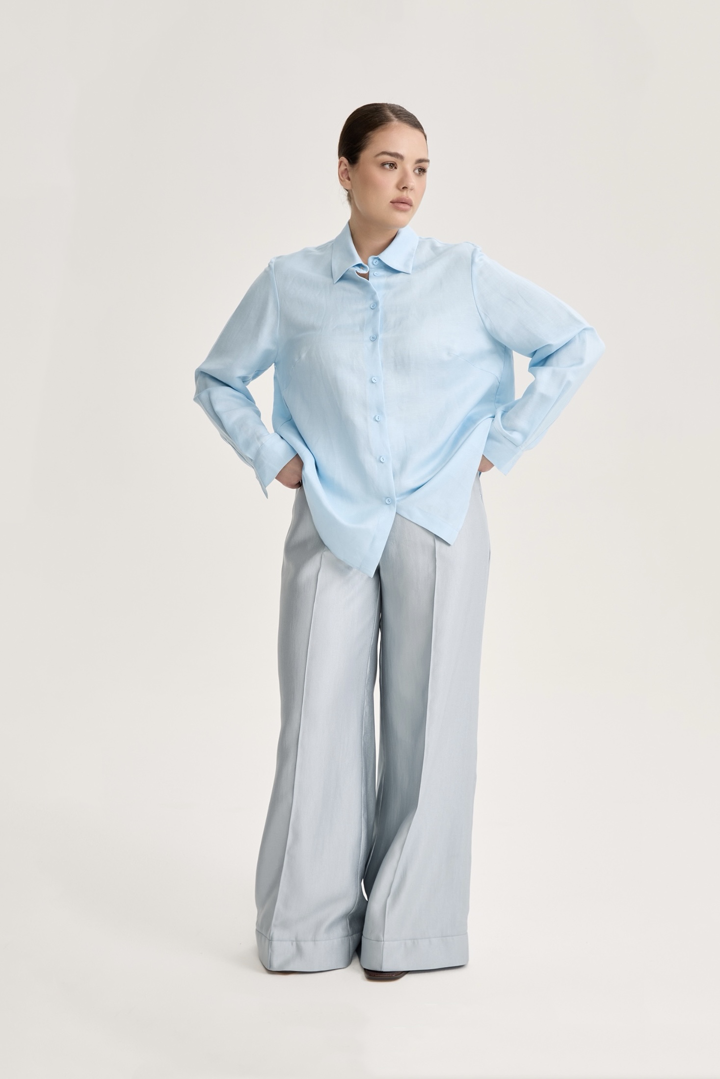 Рубашка с длинным рукавом изо льна, голубой