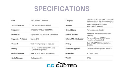 Аппаратура управления RadioMaster AX12 Android Radio Controller ELRS FCC