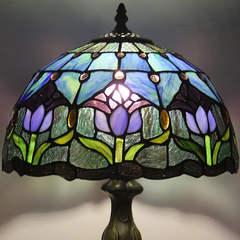 Настольная лампа Skully Tiffany Purple Tulip витражная металл-стекло - 2