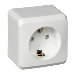 Schneider Electric ЭТЮД Белый Розетка 1-местная открытая установка с заземляющими контактами со шторками PA16-004B
