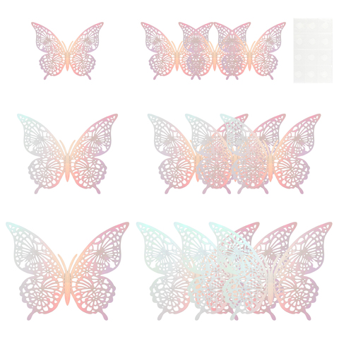 Наклейки Волшебные бабочки, Радужный, Голография, 12 шт. / 8см-4шт., 10см-4шт., 12см-4 шт.