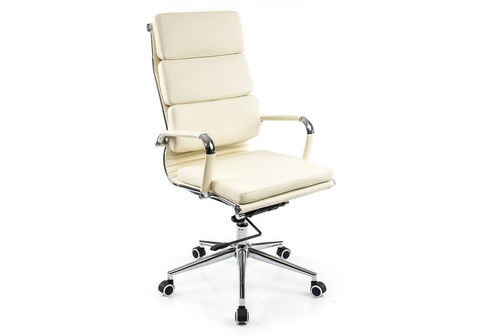Офисное кресло для персонала и руководителя Компьютерное Samora кремовое 64*64*115 Хромированный металл /Кремовый кожзам