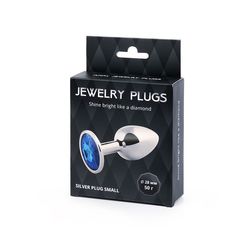 Анальное украшение SILVER PLUG SMALL с синим кристаллом - 7,2 см. - 