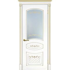 Купить Межкомнатная дверь эмаль Смальта 05 белая Ral 9003 патина золото остеклённая