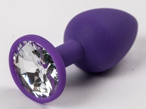 Фиолетовая силиконовая анальная пробка с прозрачным стразом - 7,1 см. - 4sexdreaM 47117