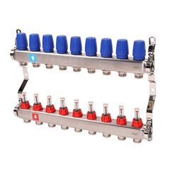 Блок коллекторный MVI из нержавеющей стали DN 25-9 выходов G 3/4, с расходомерами, без дренажного крана и воздухоотводчика, евроконус, MS.509.06